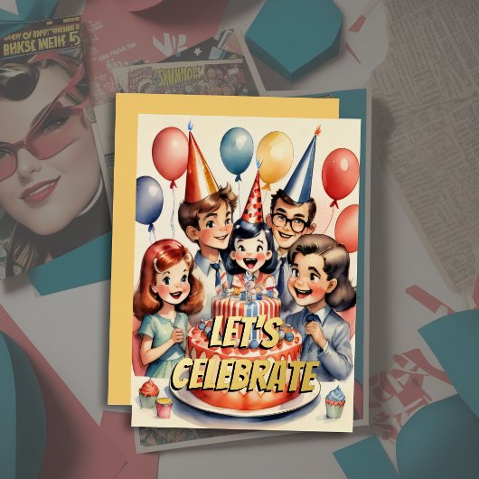 Waterverf Grappige Comic Verjaardagscène Folie Uitnodiging