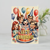 Waterverf Grappige Comic Verjaardagscène Folie Uitnodiging (Staand Voorkant)