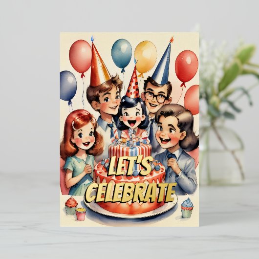 Waterverf Grappige Comic Verjaardagscène Folie Uitnodiging (Staand Voorkant)