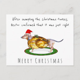 Waterverf grappige Dachshund heeft kerstkalkoen ge Briefkaart