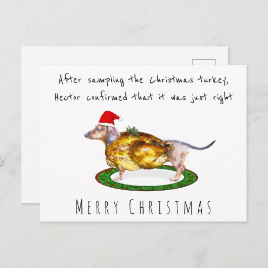 Waterverf grappige Dachshund heeft kerstkalkoen ge Briefkaart (Voorkant / Achterkant)