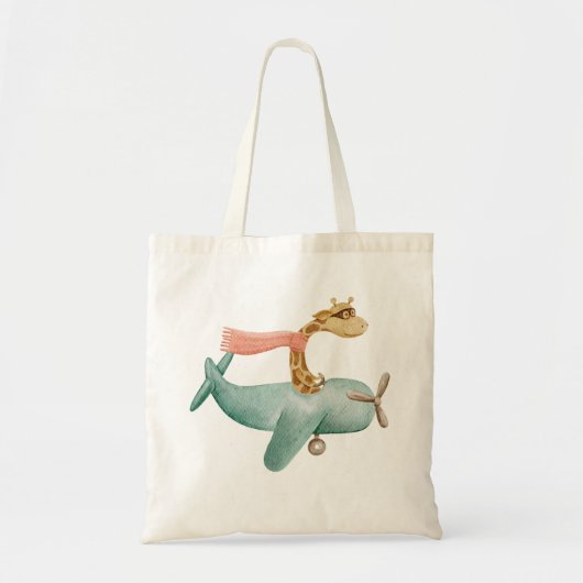 Waterverf grappige giraf en vliegtuig. Kinder dier Tote Bag (Voorkant)