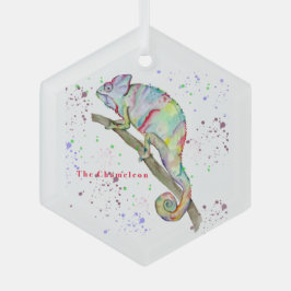 Waterverf grappige kameleon glas ornament
