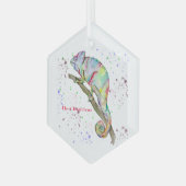 Waterverf grappige kameleon glas ornament (Voorkant links)