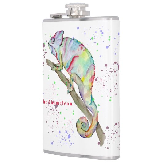 Waterverf grappige kameleon heupfles (Links)