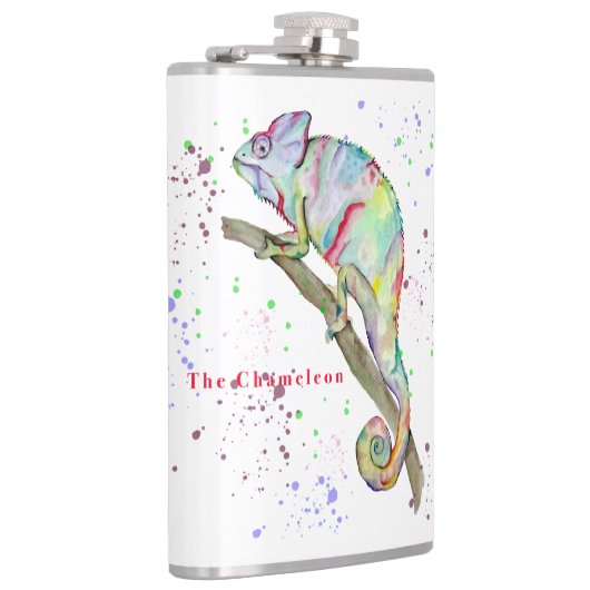 Waterverf grappige kameleon heupfles (Rechts)