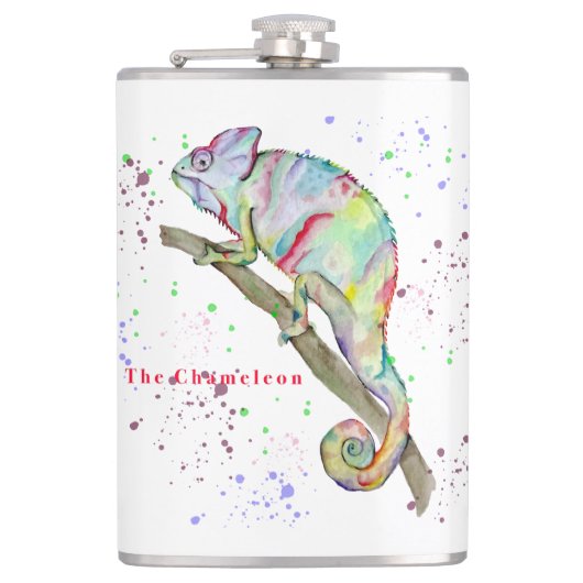 Waterverf grappige kameleon heupfles (Voorkant)