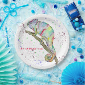 Waterverf grappige kameleon papieren bordje (Feest)