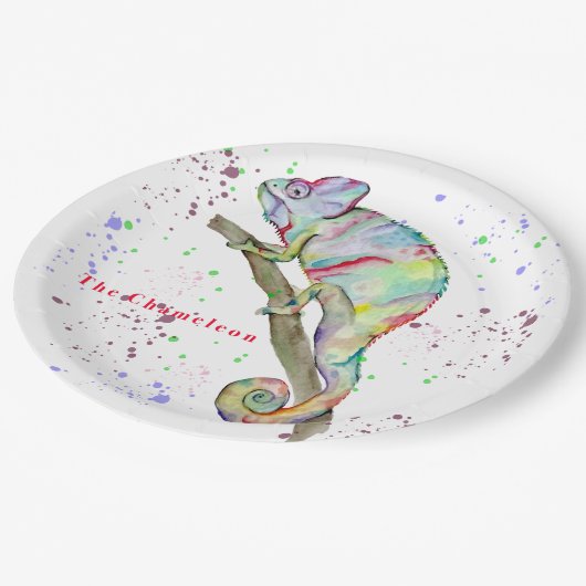 Waterverf grappige kameleon papieren bordje (Gekanteld)