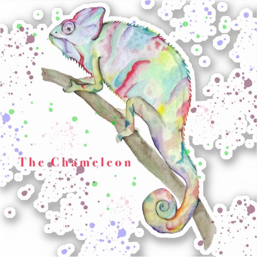 Waterverf grappige kameleon sticker (Voorkant)
