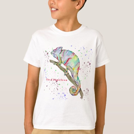 Waterverf grappige kameleon t-shirt (Voorkant)
