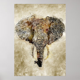 Waterverf graslaag Schilderen van olifant Poster