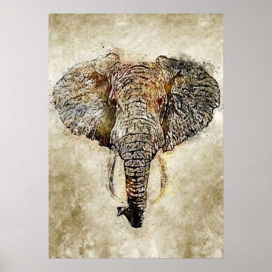 Waterverf  graslaag Schilderen van olifant Poster (Voorkant)