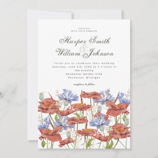 Waterverf grauwe bloemen bruiloft kaart (Voorkant)