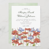 Waterverf grauwe bloemen bruiloft kaart (Voorkant / Achterkant)