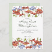 Waterverf grauwe bloemen bruiloft kaart (Voorkant / Achterkant)