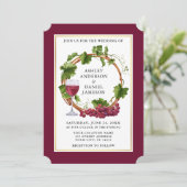 Waterverf Grauwe wijnstokken Wreath Burgundy Weddi Kaart (Staand voorkant)