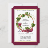 Waterverf Grauwe wijnstokken Wreath Burgundy Weddi Kaart (Voorkant)