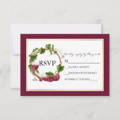 Waterverf Grauwe wijnstokken Wreath Burgundy Weddi RSVP Kaartje (Voorkant)
