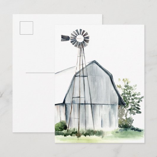 Waterverf Gray Barn Briefkaart (Voorkant / Achterkant)