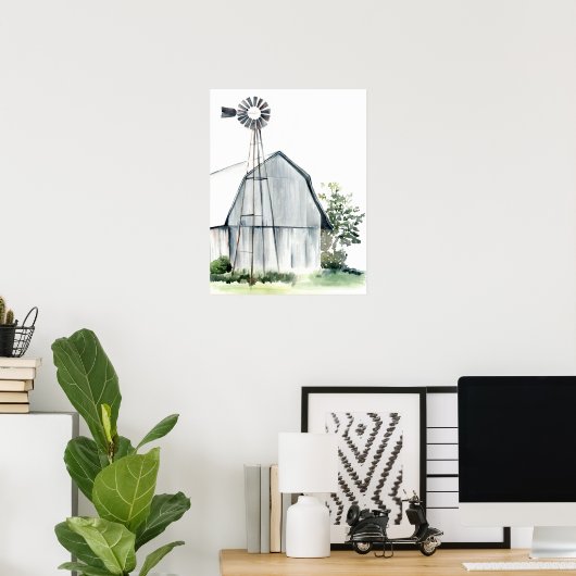 Waterverf Gray Barn Poster (Thuiskantoor)