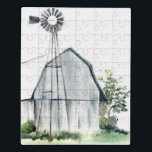 Waterverf Gray Barn Puzzel<br><div class="desc">Waterverf Barn I van Jennifer Paxton Parker. Grijze witte schuur met groen en een kleine windmolen.</div>