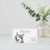 Waterverf Gray Husky Dog Walking Visitekaartje (Staand voorkant)