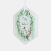 Waterverf Gray Jay Bird WreatKerstmis Glas Ornament (Voorkant links)