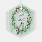 Waterverf Gray Jay Bird WreatKerstmis Glas Ornament (Achterkant)