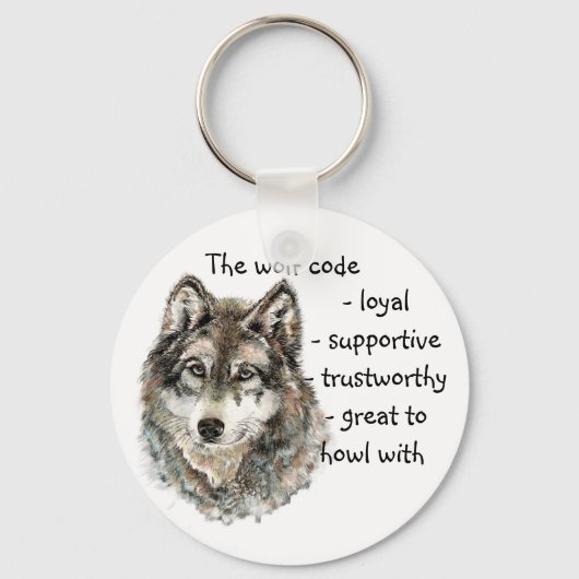 Waterverf Gray Wolf Code Quote, Wolven Animal Sleutelhanger (Voorkant)