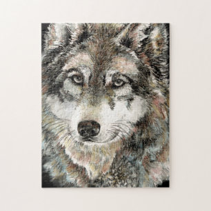 Waterverf Gray Wolf Head Dierlijke Logo Legpuzzel