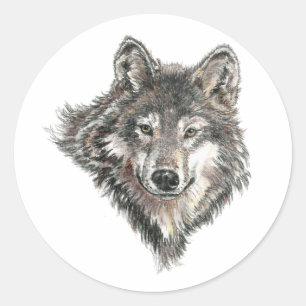 Waterverf Gray Wolf Logo Dierlijke Natuur wolven Ronde Sticker