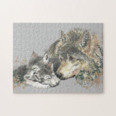 Waterverf Gray Wolf mama of papa & Cub Legpuzzel (Horizontaal)