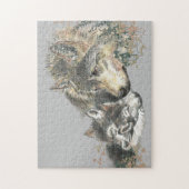 Waterverf Gray Wolf mama of papa & Cub Legpuzzel (Verticaal)