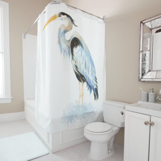 Waterverf Great Blue Heron Bird Douchegordijn (In situ)