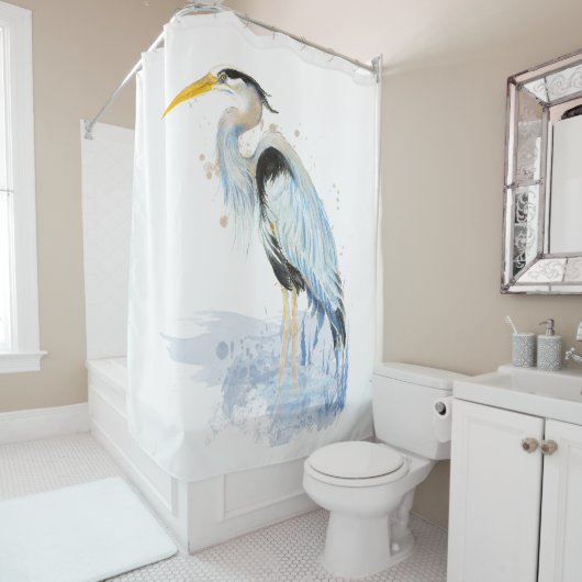 Waterverf Great Blue Heron Bird Douchegordijn (In situ)