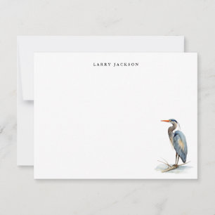 Waterverf Great Blue Heron Bird gepersonaliseerde  Notitiekaartje