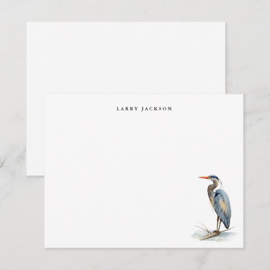 Waterverf Great Blue Heron Bird gepersonaliseerde  Notitiekaartje (Voorkant / Achterkant)