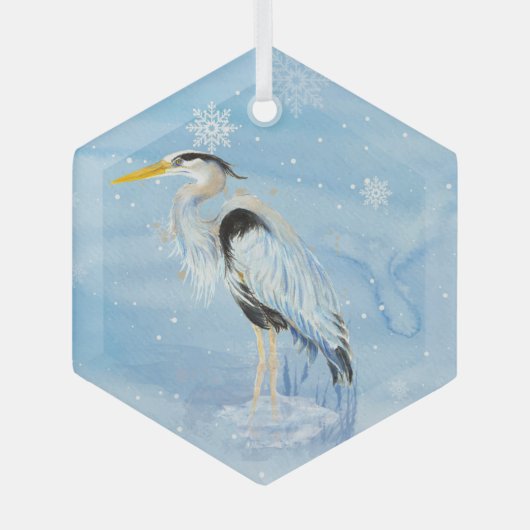 Waterverf Great Blue Heron Bird Glas Ornament (Voorkant)