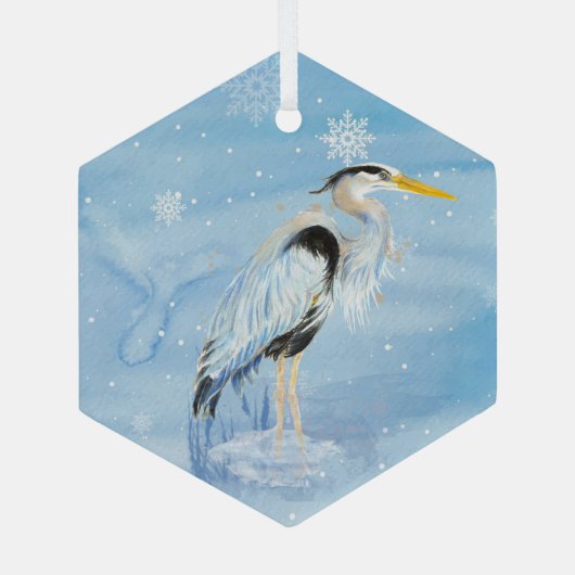 Waterverf Great Blue Heron Bird Glas Ornament (Achterkant)