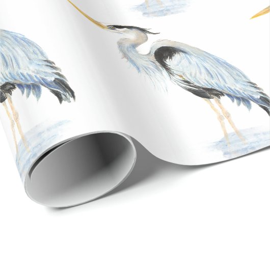 Waterverf Great Blue Heron Bird Natuur Design Cadeaupapier (Rol Hoek)