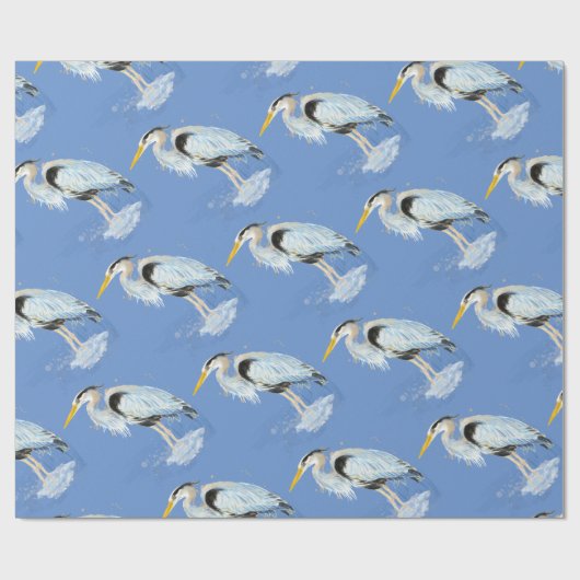 Waterverf Great Blue Heron Bird Natuur Pattern Cadeaupapier (Vlak)