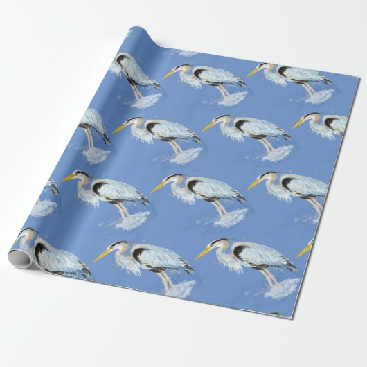 Waterverf Great Blue Heron Bird Natuur Pattern Cadeaupapier (Uitgerold)