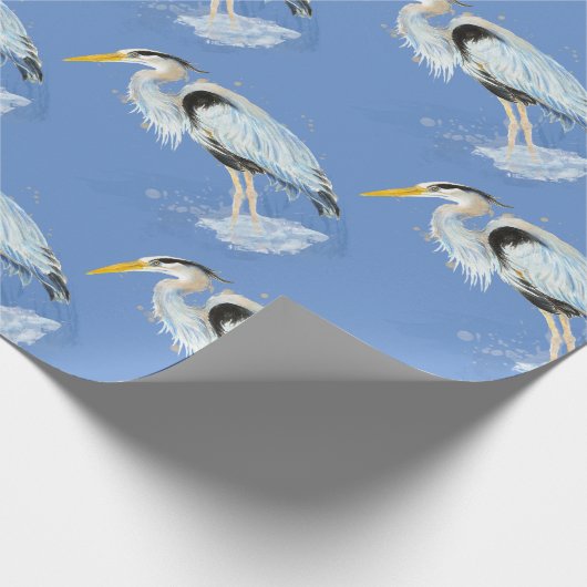 Waterverf Great Blue Heron Bird Natuur Pattern Cadeaupapier (Hoek)