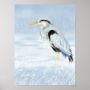 Waterverf Great Blue Heron Bird natuur wildlife Poster