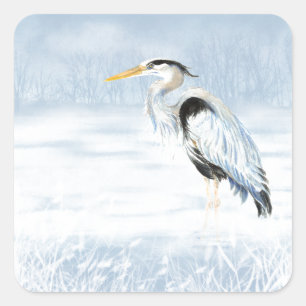 Waterverf Great Blue Heron Bird Vierkante Sticker
