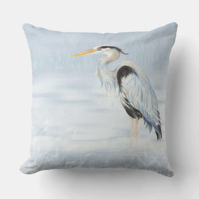 Waterverf - Great Blue Heron Bird Wildlife Art Buitenkussen (Voorkant)