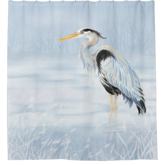 Waterverf - Great Blue Heron Bird Wildlife Art Douchegordijn (Voorkant)