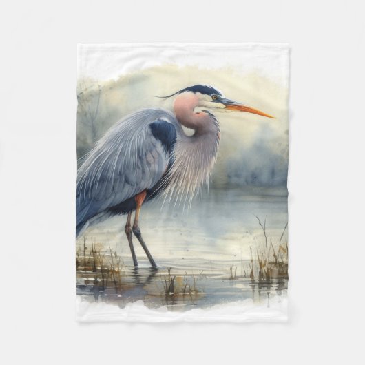 Waterverf Great Blue Heron Bird Wildlife Natuur Fleece Deken (Voorkant)