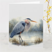 Waterverf Great Blue Heron Bird Wildlife Natuur Kaart (Gele Bloem)